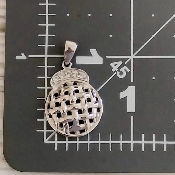 925 Sterling Silver Round Weave Pendant with Rhinestone Accents 1" - Picture 4 of 5